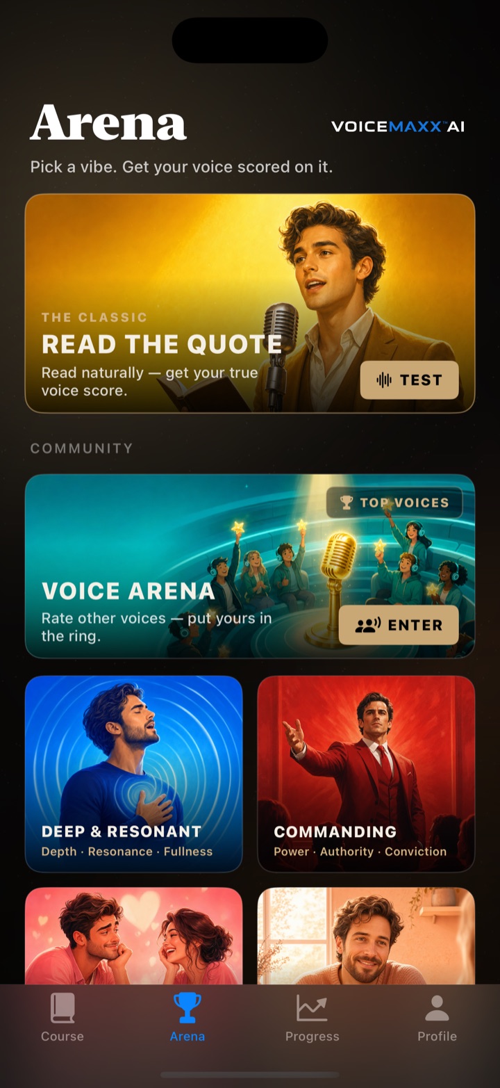 Voicemaxx Arena: pick a vibe and get your voice scored by the community